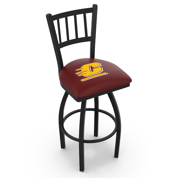 25" Blk Wrinkle Central Michigan Swivel Bar Stool, Jailhouse Back