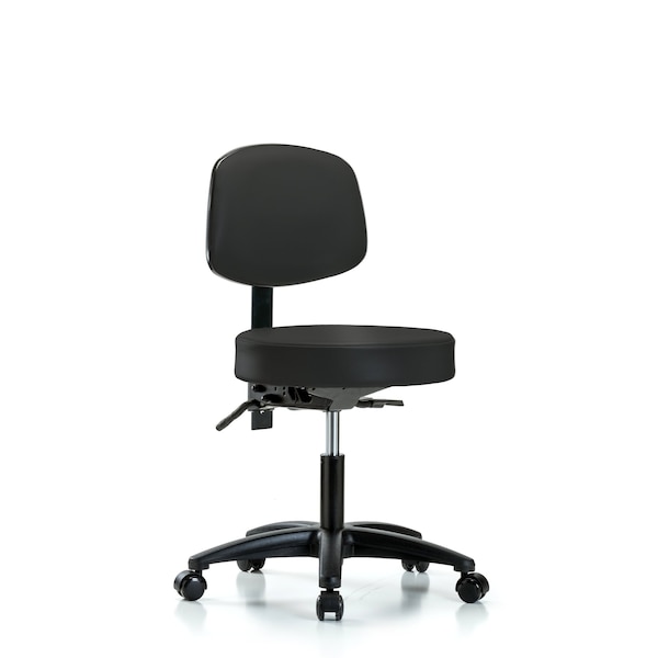 Desk Stool, Vinyl, Bk, Casters, BLK