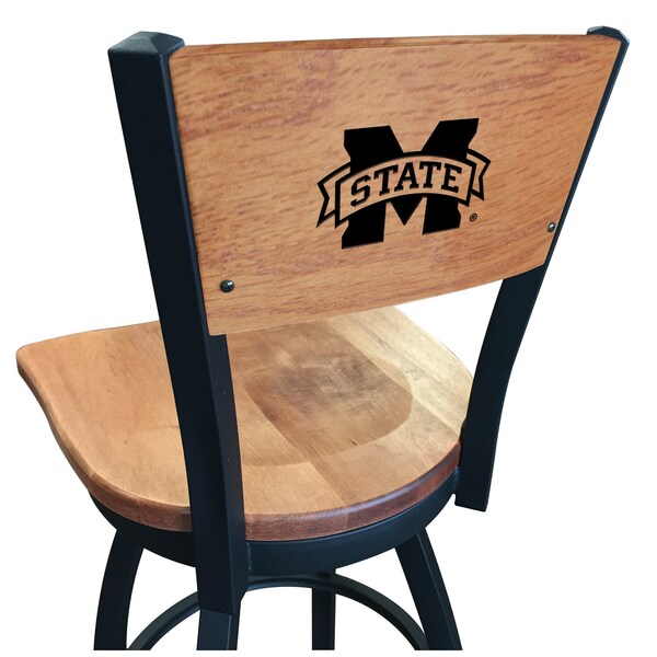 25" Blk Wrinkle Mississippi State Swivel Bar Stool, Laser Engraved Back
