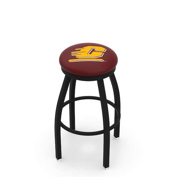 25" Blk Wrinkle Central Michigan Swivel Bar Stool, Accent Ring