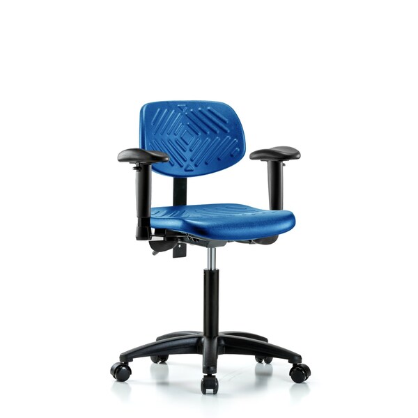 Poly Chair, Med Bench, Tilt, Arms, Casters, Blue
