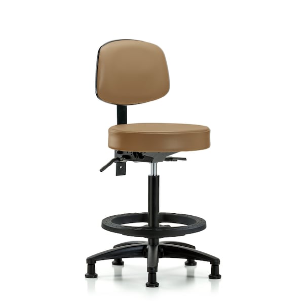 Vin Stool with Back-High Bench Ht with Black Foot RingandStationary Glides in Taupe Trailblazer Vin