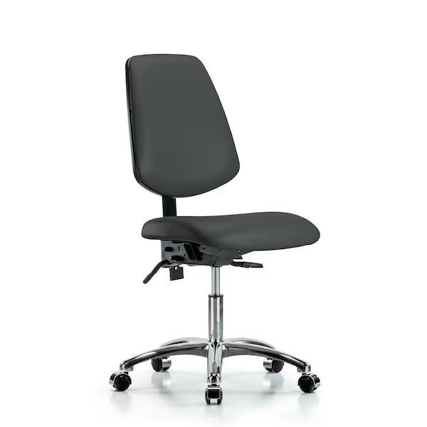 Desk Chair Desk Chair, Vinyl, Med, Bk, Cast, Gry, No Arms, 18" to 23" Height, Vinyl, Charcoal