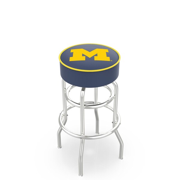 25" 4" Michigan Cushion Seat, Double-Ring Chrome Swivel Bar Stool