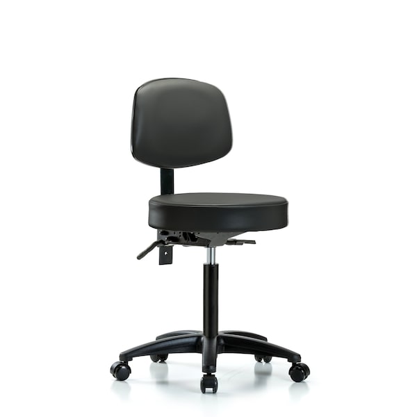 Vinyl Stool, Back, Med Bench, Casters, Carbon