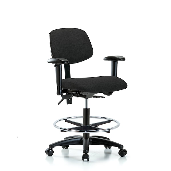 Chair, Fabric, Med Bench, AA CF Casters, Blk, 6-Way Adjustable, 22" to 29" Height, Black
