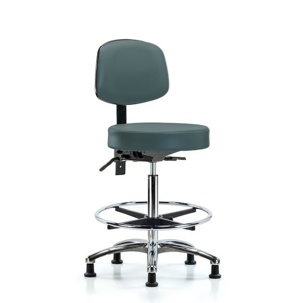Vin Stool with Back Chr-High Ben Ht with Seat Tilt, ChrFR, andStat Glides in Col Blue Trailblazer Vin