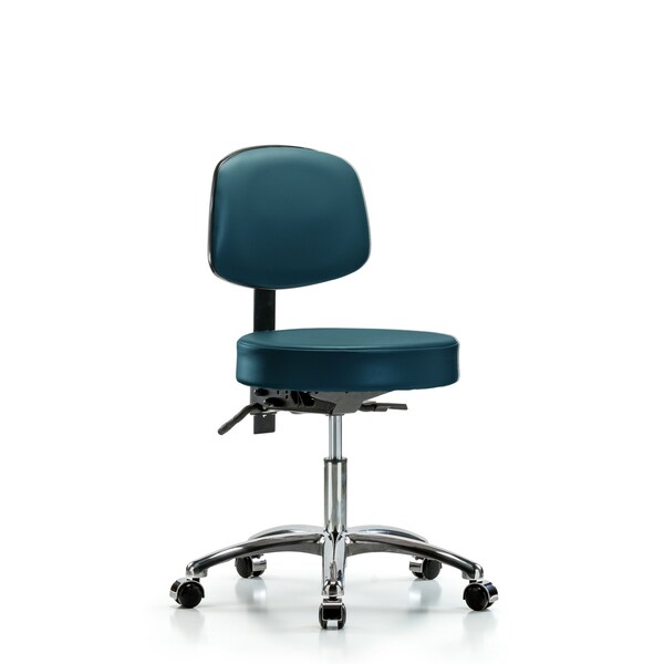 Vinyl Stool, Back Chrome, Desk, Casters, Royal
