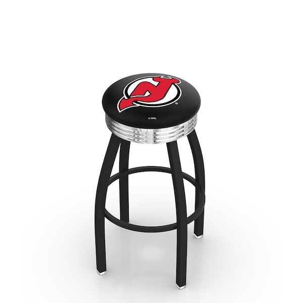 25" Blk Wrinkle New Jersey Devils Swivel Bar Stool, Chrome Ring