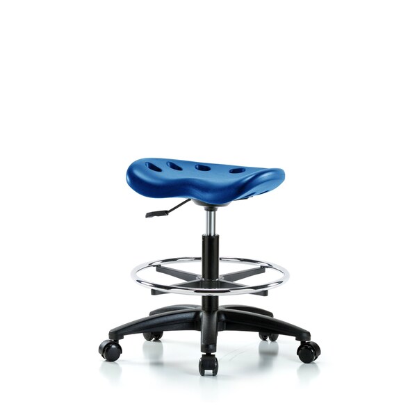 Poly Tractor Stool, Med Bench, Foot Ring, Chrome Casters, Blue