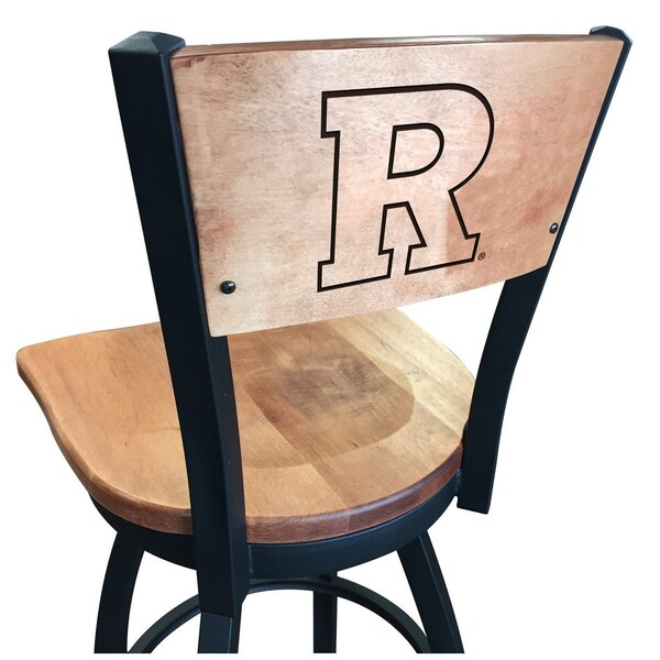 25" Blk Wrinkle Rutgers Swivel Bar Stool, Laser Engraved Back