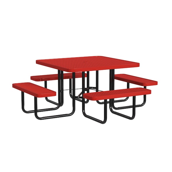 Square Picnic Table, Red, Surface Mount, 46 in