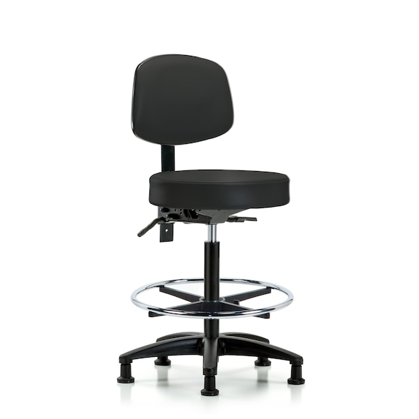 Bench Stool, Hi, Vinyl, Bk, CF, Glides, BLK