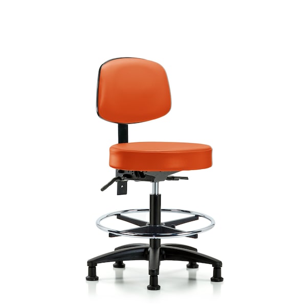 Vin Stool with Back-Med Bench Ht with Seat Tilt, Chr FR, andStat Glides in Orange Kist Trailblazer Vin