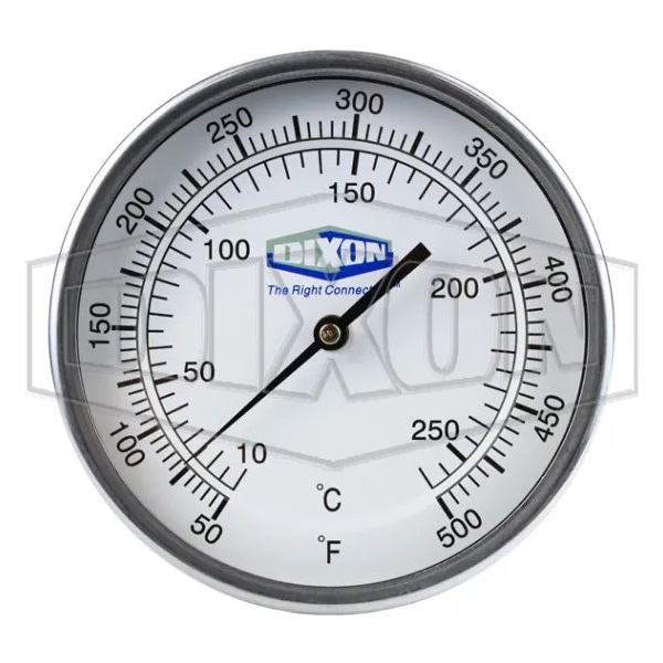 50 Series Bi-Metal Thermometer, 5 in Dial, 1/2 in MNPT Connection, 2-1/2 in L Stem, 50 to 500DegF