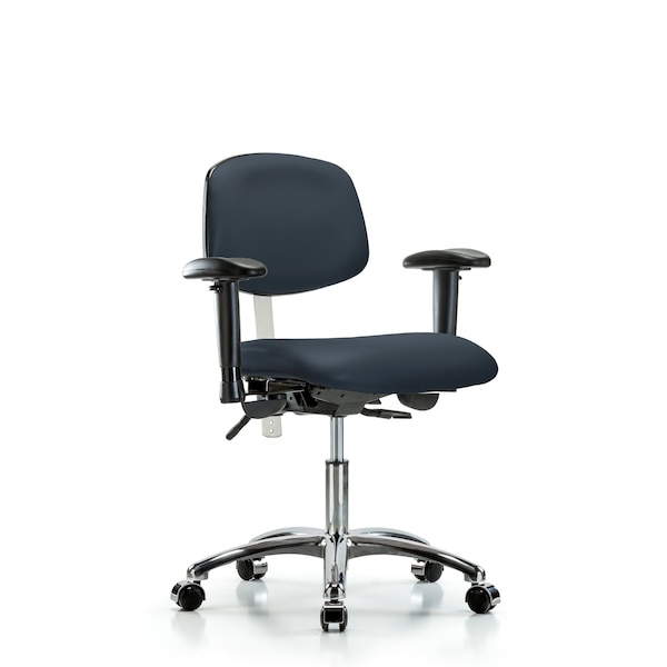 Clean Room Chair Desk Chair, Vin, Chrm, AA, Casters, Nvy, CL100, Adjustable Arms, 18" to 23" Height