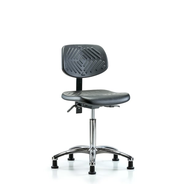 Chair, Poly, Med Bench, Chrome Tilt Glides, No Arms, 19-1/2" to 27-1/2" Height, Black; Blue