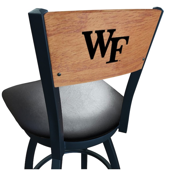 25" Blk Wrinkle Wake Forest Swivel Bar Stool, Laser Engraved Back