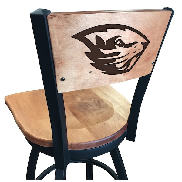25" Blk Wrinkle Oregon State Swivel Bar Stool, Laser Engraved Back