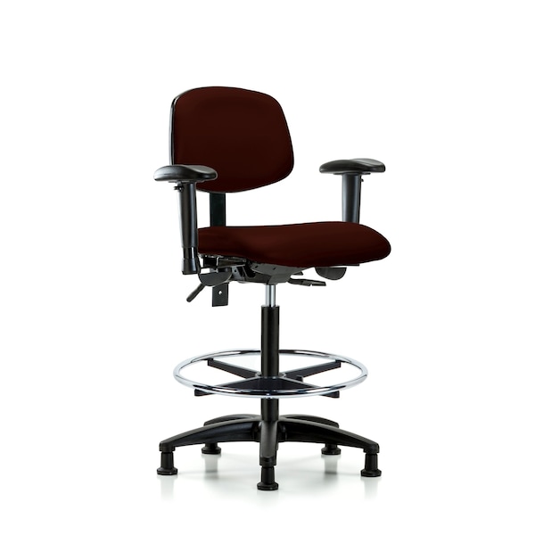 Chair, Poly, Med Bench, Chr Tilt Arms Glide, 6-Way Adjustable, 26" to 35" Height, Burgundy