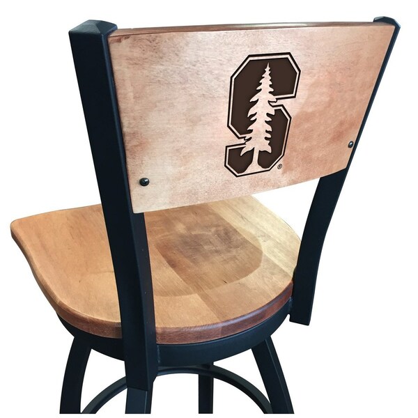 25" Blk Wrinkle Stanford Swivel Bar Stool, Laser Engraved Back