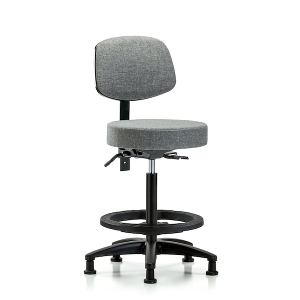 Bench Stool, Hi, Fabric, Bk, BF, Glides, Gry