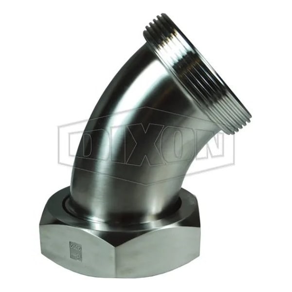 B2F 45Deg Elbow with Hex Nut, 3 in, Thread Beveled Seat x Plain Beveled Seat, 304 SS, Domestic