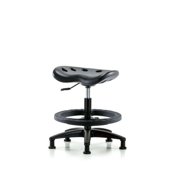 Poly Tractor Stool, Med Bench, Foot Ring, Glides, Black