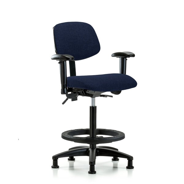 Chair, Fabric, Hi Bench, AA BF Glides, Nav, 6-Way Adjustable, 26" to 35-1/2" Height, Dark Blue