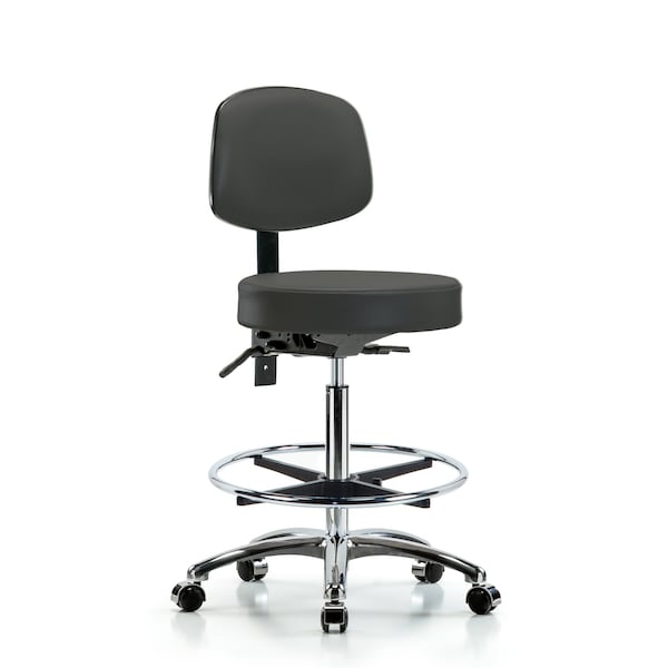 Bench Stool, Hi, Vin, Bk, Chrome, CF, Cast, Gry