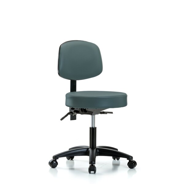 Desk Stool, Vinyl, Bk, Casters, Blu