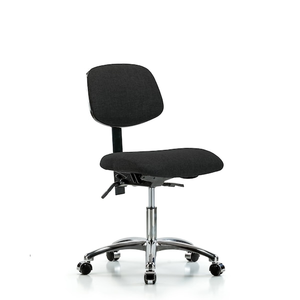 Desk Chair Desk Chair, Fabric, Chrome Casters, Blk, No Arms, 19" to 24" Height, Fabric, Black