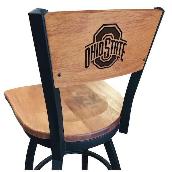 25" Blk Wrinkle Ohio State Swivel Bar Stool, Laser Engraved Back
