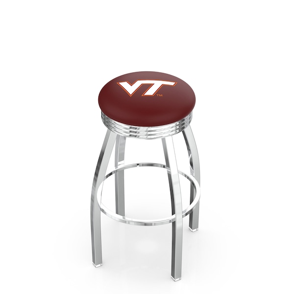 25" Chrome Virginia Tech Swivel Bar Stool, Accent Ring