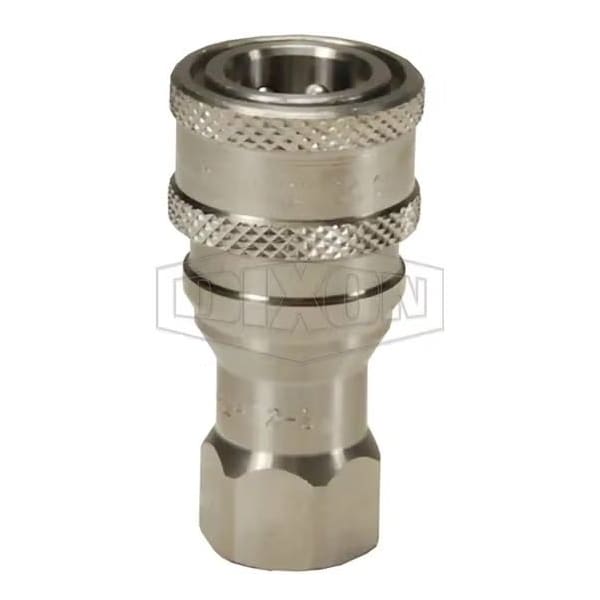 DQC H Industrial Interchange Poppet Valve Female Coupler, 3/4-14 Nominal, Female BSPP, 303 Stainless