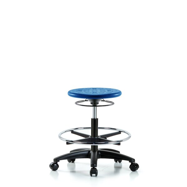 Huron Poly Stool, Med Bench, Foot Ring, Casters, Blue