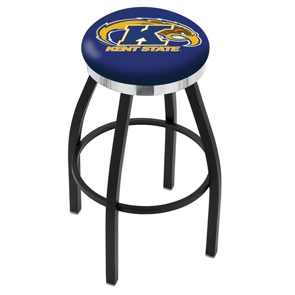 25" Blk Wrinkle Kent State Swivel Bar Stool, Chrome Ring