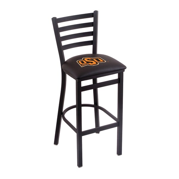 25" Blk Wrinkle Oklahoma State Stationary Counter Stool, Ladder Back