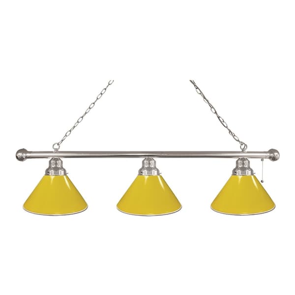Yellow 3 Shade Billiard Light, Chrome Fixture