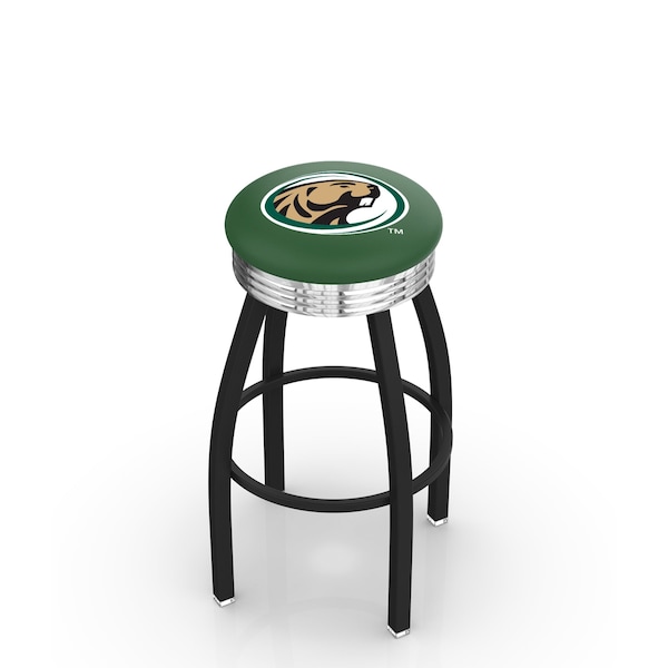 25" Blk Wrinkle Bemidji State Swivel Bar Stool, Chrome Ring