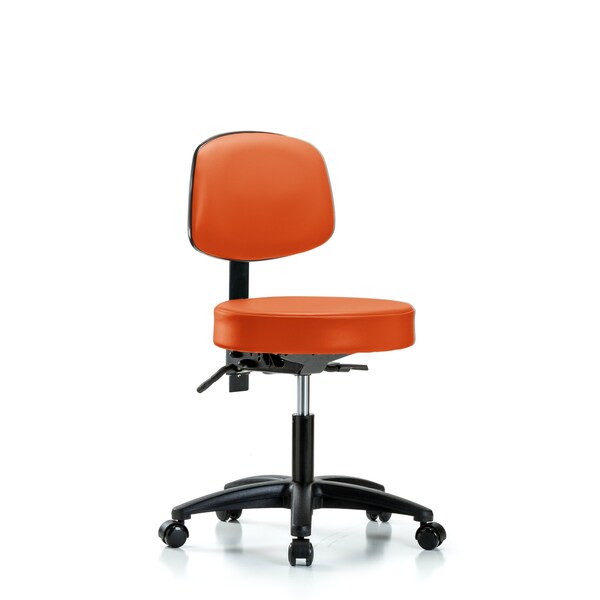 Desk Stool, Vinyl, Bk, Casters, Orange