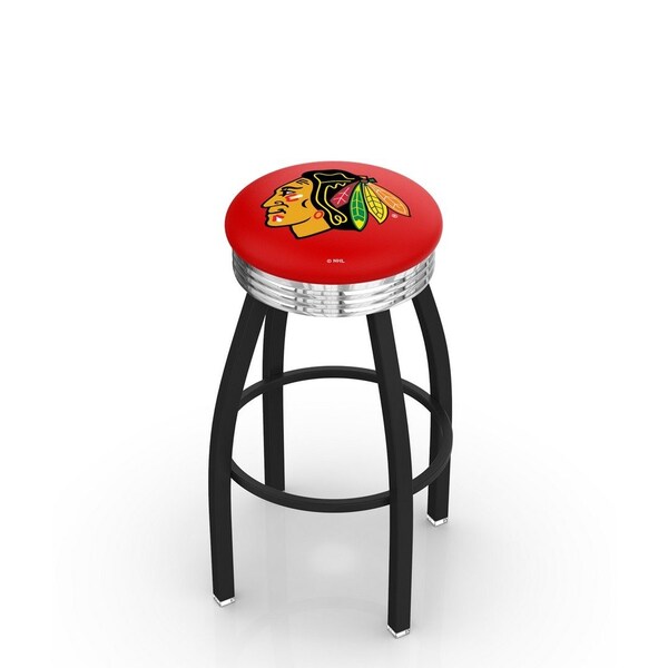 25" Blk Wrinkle Chicago Blackhawks Swivel Bar Stool, Chrome Ring
