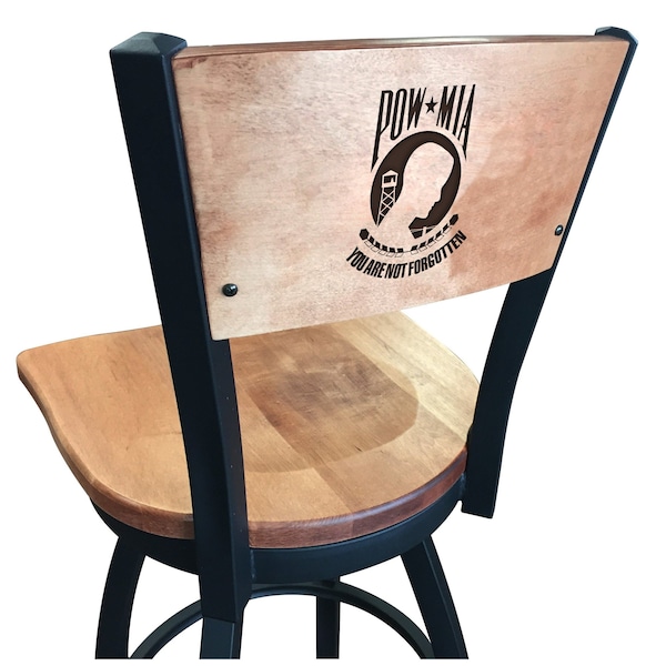 25" Blk Wrinkle POW/MIA Swivel Bar Stool, Laser Engraved Back