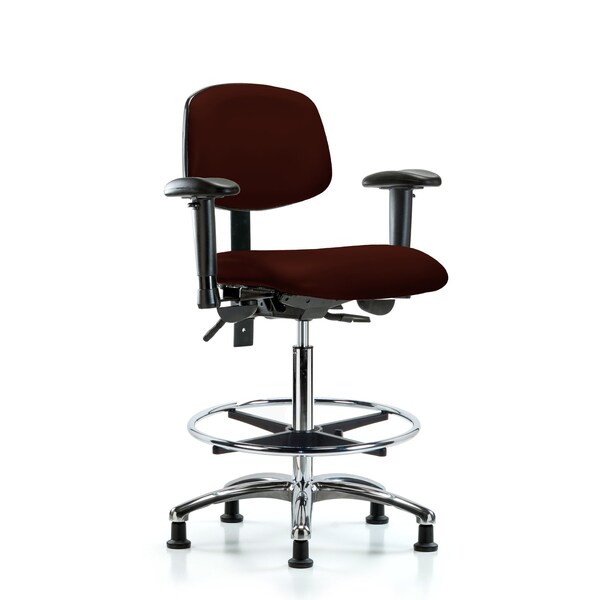 High Bench Chair Chair, Vin, Hi Ben, Chr Tilt AA CF Gld, Burg, Adjustable Arms, 26" to 35-1/2" Height