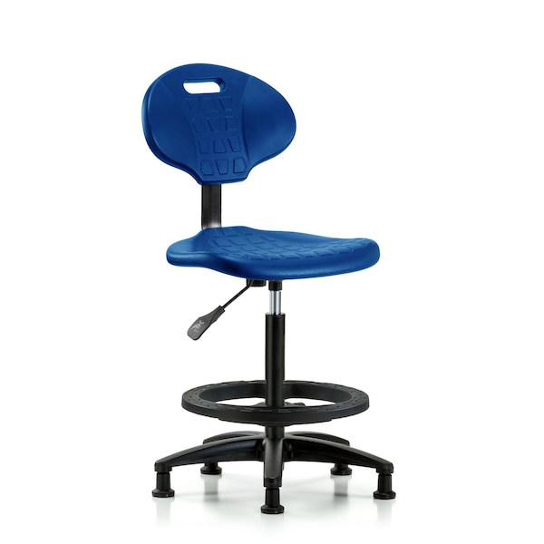 Erie Poly Chair, High Bench, Foot Ring, Glides, Blue