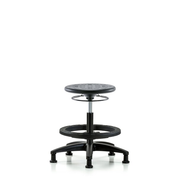 Huron Poly Stool, Med Bench, Foot Ring, Glides, Black