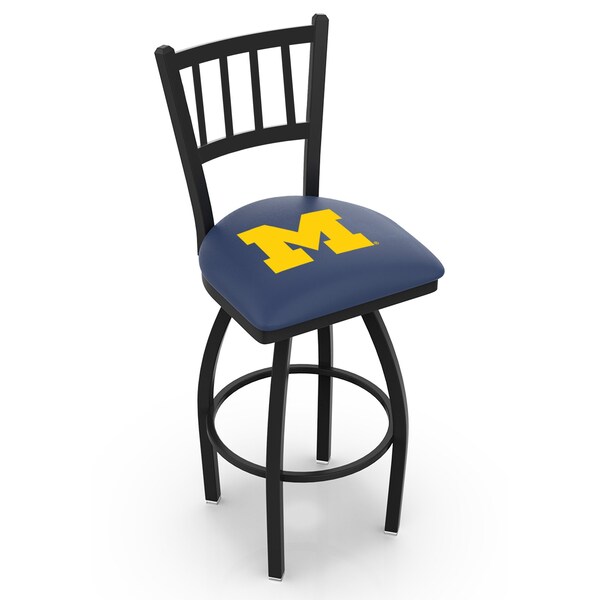 25" Blk Wrinkle Michigan Swivel Bar Stool, Jailhouse Back