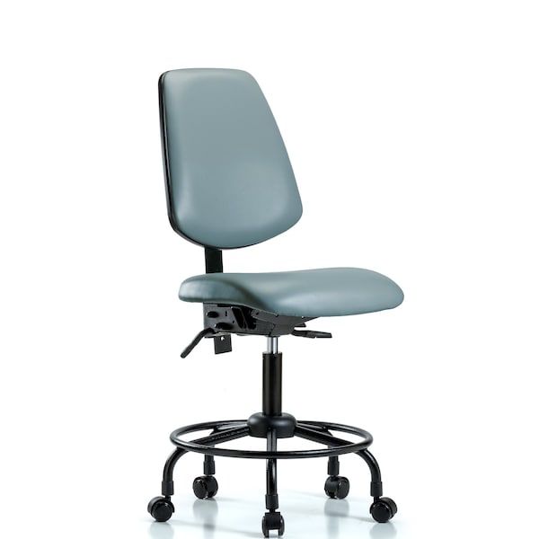 Vinyl Chair, Desk, Round Tube Base, Med Back, Tilt, Casters, Storm