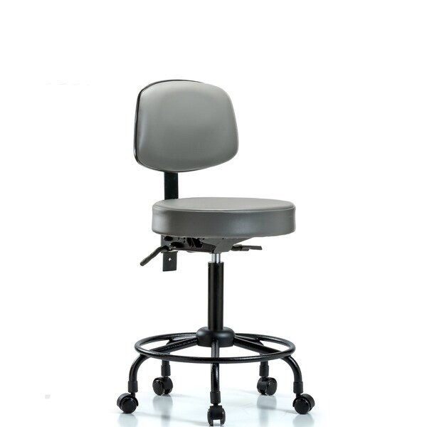 Vinyl Stool, Back, Med Bench, Round Tube Base, Casters, Sterling