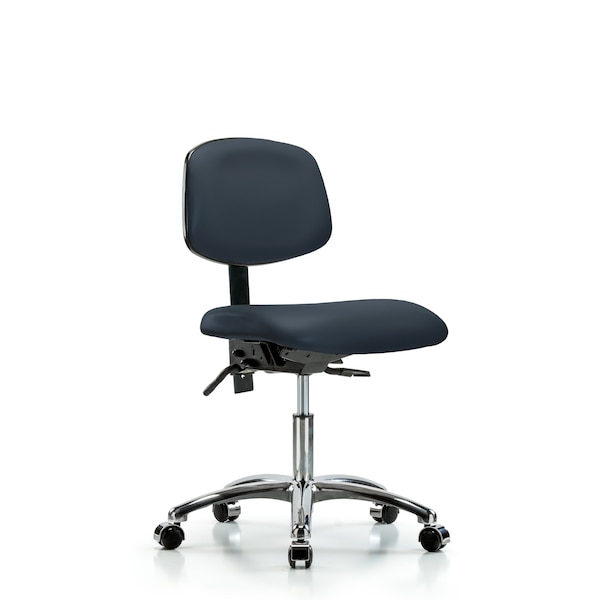 Desk Chair Desk Chair, Vinyl, Chrome Tilt Casters, Nav, No Arms, 18" to 23" Height, Vinyl